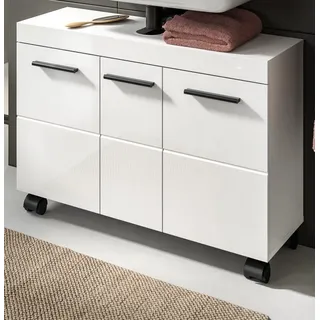 Inn.Furn Waschbeckenunterschrank Talerno (Bad Unterschrank in Weiß Hochglanz, 3-türig, Breite 80 cm) mit 6 Fächern weiß