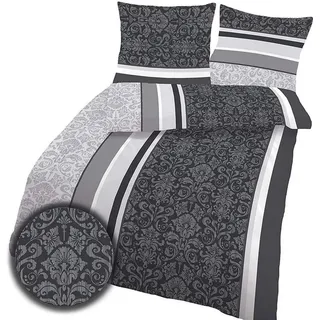 soma Bettwäsche Bettbezug 135x200 80x80 Barock gestreift Boho grau schwarz bieber warm, Biber, 2 teilig, Warme Biber Flanell 135x200 Weihnachtsbettwäsche Winter kuschelig sale grau