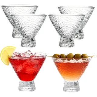 Frcctre 6 Stück Martini-Gläser ohne Stiel, 240 ml Vintage Shrimp Cocktailgläser mit schwerem Boden, Glas Dessertschalen Eisschale für Martini, Cocktail, Margarita, Dessert, Eis