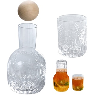 YWNYT Nachttisch-Wasserkaraffe mit Trinkglas, 850 ml Glaskaraffe/250 ml Tasse, Nachtwasserkaraffe für Schlafzimmer, Nachttisch, Desktop-Wasserkaraffe und Glas-Set (1+1)