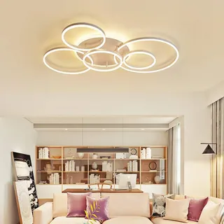 HYQJUNE LED Geometrie Design Deckenleuchte Moderne Deckenlampe Wohnzimmer Deckenlicht Für Schlafzimmer Esszimmer Acryl Esstisch Dekorative Hängelampe Beleuchtung 6 Ring,Weiß