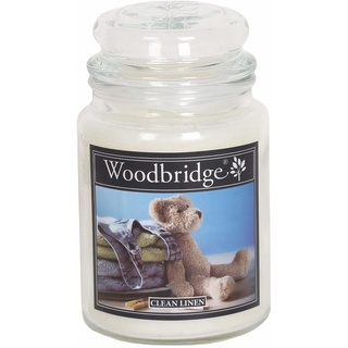 Woodbridge Duftkerze im Glas mit Deckel | Clean Linen | Duftkerze Frische Wäsche | Kerzen Lange Brenndauer (130h) | Duftkerze groß | Kerzen Weiß (565g)