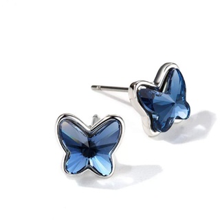 925 Sterling Silber Blaue Schmetterling Kristall Ohrringe, kleine Schmetterling Manschette Ohrringe, Hoop Huggie Ohrstecker für Frauen Mädchen