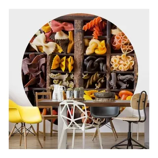 K&L Wall Art Fototapete Collection of noodles, Vliestapete, rund, italienische Küche, Pastasorten Tapete bunt 2.36 m x 2.36 m
