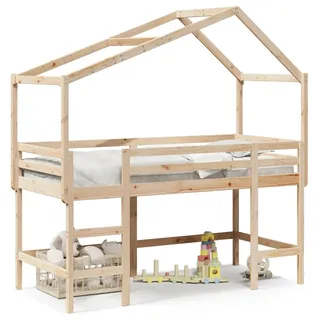 vidaXL Hochbett mit Leiter und Dach 80 x 200 cm Kiefer massiv beige