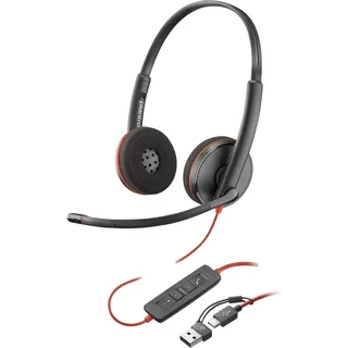 Poly Blackwire C3220 On Ear Headset kabelgebunden Stereo Rot/Schwarz