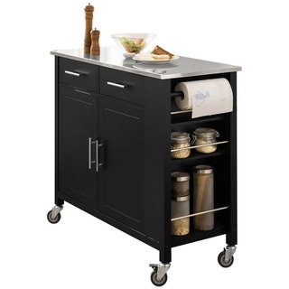 SoBuy Küchenwagen FKW108, mit Edelstahlplatte Kücheninsel mit Seitenregal Küchenschrank schwarz