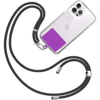 TBOC Band Handykette Schlüsselband Kette Handyschnur [Schwarz] Zum Aufhängen Nacken Umhängen Universal für Handy mit Pad [Lila] Handyband Patch Karabiner Handy Lanyard Schlüsselbänder