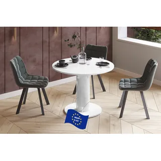 Design Esstisch rund HES-111 Weiß Hochglanz ausziehbar 100 cm bis 148 cm runder Esszimmertisch Küchentisch rund Funktionstisch oval kitchen table Esszimmer dining table Ausziehtisch Konsolentisch