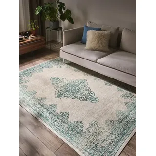 benuta pop Waschbarer Teppich Laury Türkis 200x300 cm - Vintage-Stil Teppich im Used-Look