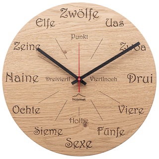 Huamet CH50-A-1605 Holz-Wanduhr Eiche Dialekt Rund