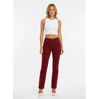 ESRA Stoffhose Damen Straight Fit Hose High Waist Business-Hose bis Große Größe T101 High Waist Damen Stoffhose Straight Leg Stretch Hose Gerade Schnitt rot 46