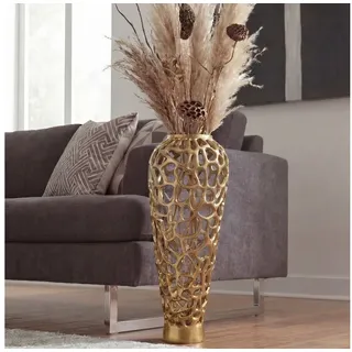 FINEBUY Bodenvase FB77216 Vase 60 cm Gold Standvase Blumenvase XL Wohndeko Groß (Skulpturale Dekovase für Trockenblumen und Zweige), Große Metallvase aus glänzendem Aluminium goldfarben Ø 24 cm x 60 cm x 24 cm
