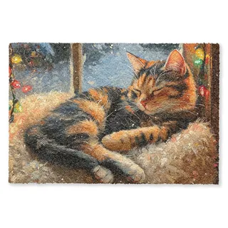 MuchoWow Fußmatte Katze - Weihnachten - Winter - Tier, Rechteckig, innen Schmutzfangmatte, Tür, Schmutzfänger Flur, Teppich 60x40 cm 60 cm x 40 cm