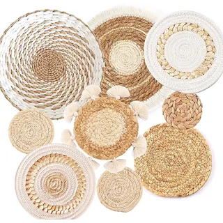 Set Mit 9 Gewebten Wandk√∂rben Im B√∂hmischen Stil ‚Äì Wanddeko Aus Seegras Und Rattan ‚Äì Umweltfreundliche Runde Wanddekoration