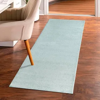 Carpet City Teppich Flur 80x300 cm - Grün/Türkis - Kurzflor, 3D-Effekt, Glanzgarn - Gestreift/Streifen-Muster - Moderne Teppiche Schlafzimmer, Diele, Eingangsbereich