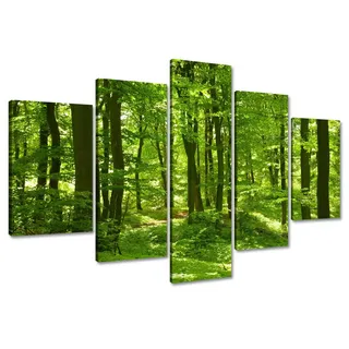 Visario Leinwandbild grüner Wald Natur Bäume 100x50 cm 6411 fertig gerahmt auf Holzrahmen - Wandbild Wald Landschaft Grün Modern - Leinwand Bild Wohnzimmer Schlafzimmer Büro Deko Wanddekoration Natur