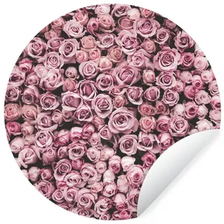 MuchoWow Wandsticker Blumen - Rosen - Natur - Rosa - Botanisch (1 St), Selbstklebende Runde Vliestapete, Wohnzimmer, 140x140 cm bunt 140 cm x 140 cm x 0.1 cm