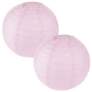 2 Stück Lampenschirm Papier Lampions Rund, Lampions Hellrosa Heißluftballon Deko für Party Garten Hochzeit Geburtstage Dekoration (20cm)