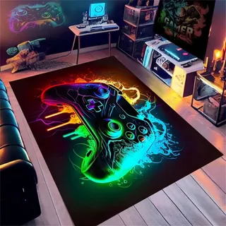 PEIHUODAN Gamer Teppich Jugendzimmer Jungen mit Neon Gaming Controller-Design – Flanelle Anti-Rutsch Teppich für Gaming Zimmer, Kinderzimmer Jungs & Coole Teenager-Deko (Green,160x230cm)