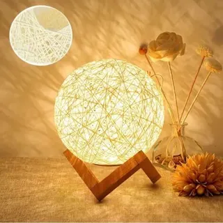 Led-nachtlicht, Nachttischlampe, Ambientelampe Aus Rattan Und Holz, Usb-aufladbar