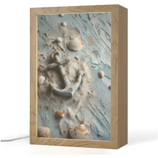 OnlyWow Tischleuchte Lightbox Anker - Holz - Muscheln - Sand, Dimmbar, Farbwechsel, LED, Warmweiß, Kaltweiß, Neutralweiß Einstellbar, Tischlampe, Schreibtischlampe, Desk, Dimmbar, mit Kabel, LED 20 cm x 8 cm x 30 cm