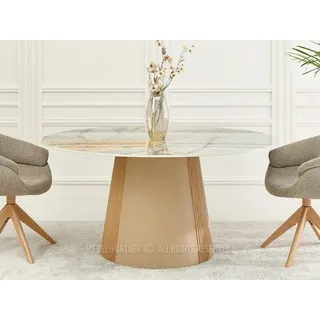 Runder Esstisch KAVINO – grauer Marmor / Eiche / Beige - Grau