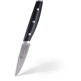 MasterChef Schälmesser, Kochmesser Profi Messer aus Kohlenstoffreichem Edelstahl, Dreifach Vernieteter Griff, mit Stahl Kropf, Vollzapfen, Superscharf, 9cm Klinge, Silber