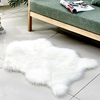 Lammfell Cappuccino – Lammfell Teppich Wohnzimmer - Lammfell Artificial - Deko Fell Schlafzimmer – Lammfelle, Weiß, 50*80cm