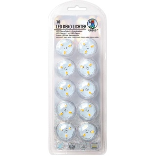 Ursus 18610000 - LED Deko Lichter, 10 Stück, Leuchtdauer ca. 12 Stunden, warmweißes Licht, wasserdicht, inklusive Batterien und Klebepads, ideal als Dekolicht, für Laternen und als Ersatz für Kerzen