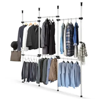 Cocoarm Kleiderständer Teleskopisch 246-300cm Höhe 230-330cm Länge, Eisen + PP, ohne Bohren Federdruck, stabil platzsparend, für Kleidung Aufbewahrung
