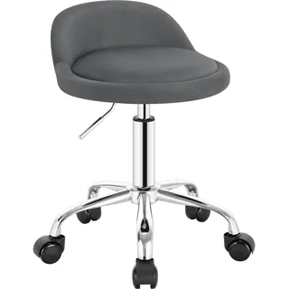 WOLTU Rollhocker, Bürohocker mit Rollen, Schminkhocker Samt, Dunkelgrau | Schminktisch Stuhl höhenverstellbar, Arbeitshocker für Ankleidezimmer, Schlafzimmer, Einfache Montage