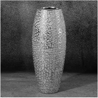 Eurofirany Dekovase RISO-Keramikvase mit feinem, glänzendem Muster, Dekovase aus keramik, Größe: 10 x 41 cm und 12x30 cm Farbe: Silber grau|silberfarben