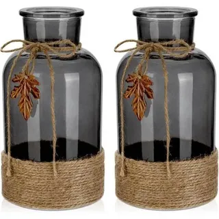 Glasvase zylindrisch Boho Blumenvase 20cm 2er Hochzeit Groß*2 Smoke