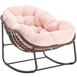 OKWISH Schaukelstuhl für den Außenbereich aus Stahl und synthetischem Rattan, Pink, 78x106x90 cm, mit gepolstertem Kissen