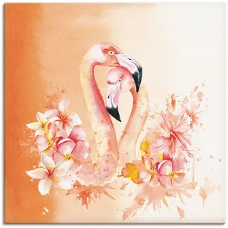 Wandbild ARTLAND "Orange Flamingo in Love- Illustration" Bilder Gr. B/H: 70 cm x 70 cm, Leinwandbild Vögel, 1 St., orange Kunstdrucke als Leinwandbild, Poster in verschied. Größen