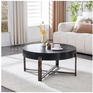 STILVORA Couchtisch Runder Wohnzimmertisch Sofatisch im Retro-Industriestil (im Industriestil, MDF-Platte Ø68cm, Beistelltisch mit Metall-Kreuzgestell, Antikbronze & 10cm Platte), für Wohnzimmer, Balkon, Flur und moderne Vintage-Bereiche schwarz