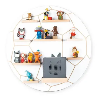 BOARTI Kinderregal Fußball hängend für Toniebox und Tonie Figuren platzsparendes Regal H. 50 x B. 50 x T. 19 cm Wandregal Musikbox und Figuren Aufbewahrung Magneteinsätzen Aufbewahrungsregal Holz