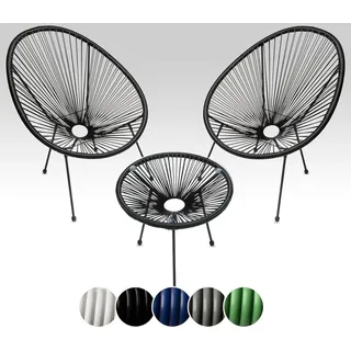 sunnypillow Gartenstuhl 2er Set Acapulco Gartenstühle mit Tisch, Schwarz schwarz