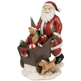 Clayre & Eef Figur Weihnachtsmann mit Schubkarre Polyresin Weihnachtsdekoration