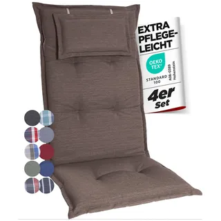 gardisun Gartenstuhlauflagen Hochlehner mit Kopfteil I Extra Dicke Sitzauflagen I Made in Europe I Polsterauflagen für Hochlehner I Auflagen mit extra hohem Komfort I 4er Set I Taupe