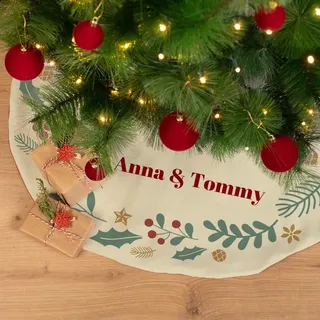 Wanapix | Personalisierter Weihnachtsbaumrock mit Name | Weihnachtsbaum-Teppich | Weihnachten Deko | Panama-Stoff | Großartig -130 cm Ø | Weihnachtskranz