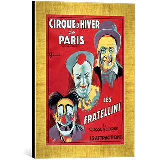 Gerahmtes Bild von French School "Poster advertising the 'Cirque d'Hiver de Paris' featuring the Fratellini Clowns, c.1927", Kunstdruck im hochwertigen handgefertigten Bilder-Rahmen, 30x40 cm, Gold raya