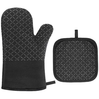Juoungle Topfhandschuhe Topflappen Handschuh, Ofenhandschuhe Hitzebestaendig Topfhandschuhe schwarz