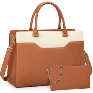 RAINSMORE Damen Laptoptasche 15.6 Zoll Kunstleder Schultertasche braun - Braun