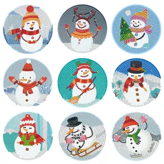 YAOYIN Diamond Painting Untersetzer Weihnachten, 9er Set DIY Weihnachten Erwachsene Untersetzer mit Halter, Kinder Set, Bastelset Erwachsene, Für Weihnachts Geschenk
