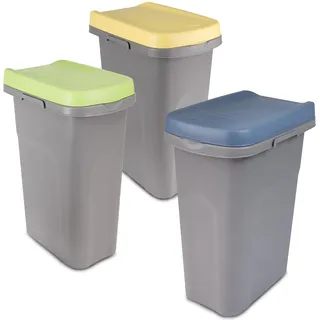 3x15L Mülleimer Küche gelb grün blau 3 Fächer 3fach Gelber Sack Deckel Müll