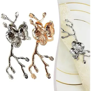 Famanu Serviettenringe Orchidee - Elegante Tischdekoration - 46 x 12 cm - Silber