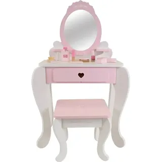 Bandits & Angels Kinderschminktisch Julia Weiß Rosa mit Spiegel für Mädchen ab 3 Jahren - Schminktisch aus Holz - Schminktisch inklusive Hocker ... - Weiß/Rosa