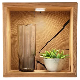 Lomadox Wandregal KIMBERLEY-69, Regal Hängeregal Wandboard inkl. Beleuchtung modern in massiver Eiche braun